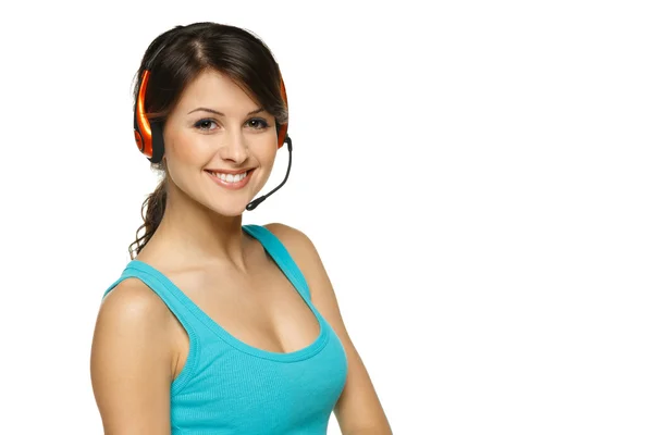 Woman in headset — Stock Photo, Image