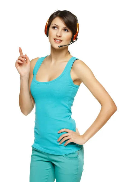 Yong woman in headset — Stock Photo, Image