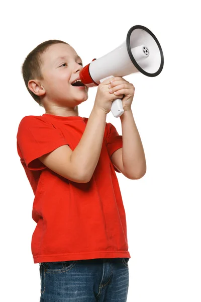 Niño gritando en un megáfono — Foto de Stock