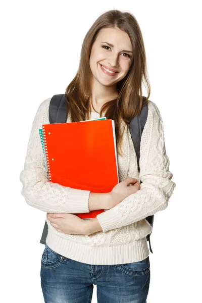 Mulher segurando um livro — Fotografia de Stock