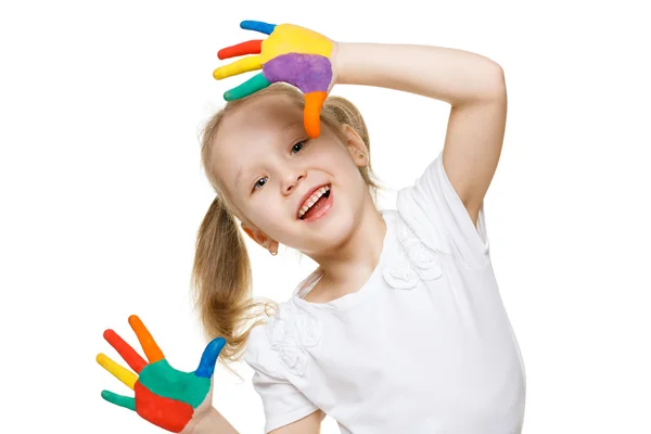 Niña con dedos pintados — Foto de Stock