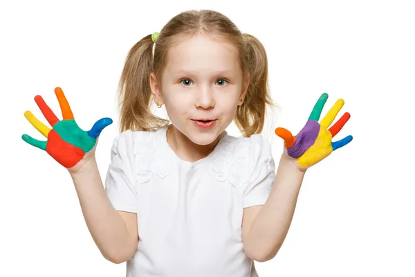 Niña con dedos pintados — Foto de Stock