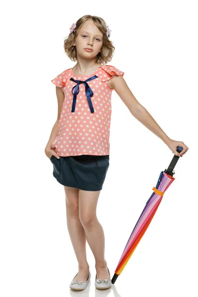 Little girl with umbrella — Stock Photo, Image