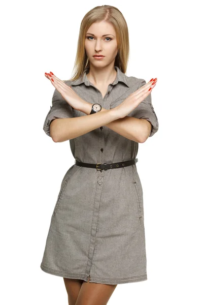 Businesswoman making stop sign — Stock Photo, Image