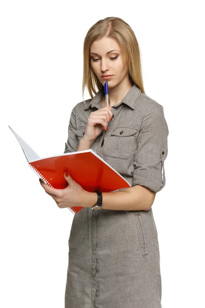 Pensive woman making notes — Stock Photo, Image