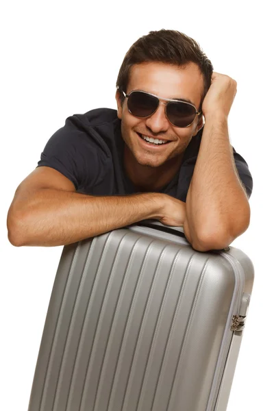 Young male with travel suitcase — Stock Photo, Image