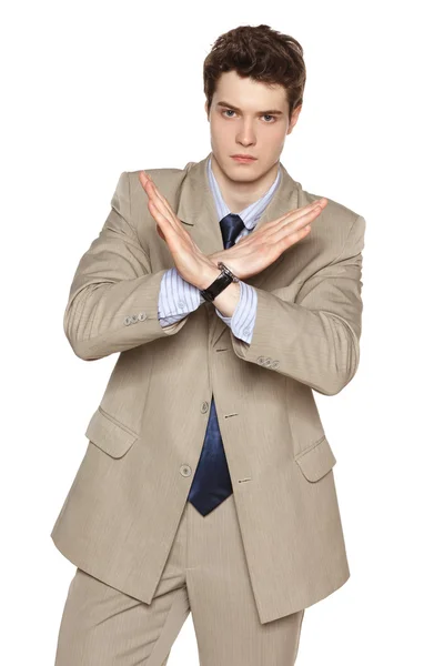 Young business man making stop gesture — Stock Photo, Image