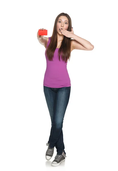 Young teen female showing blank credit card — Stock Photo, Image