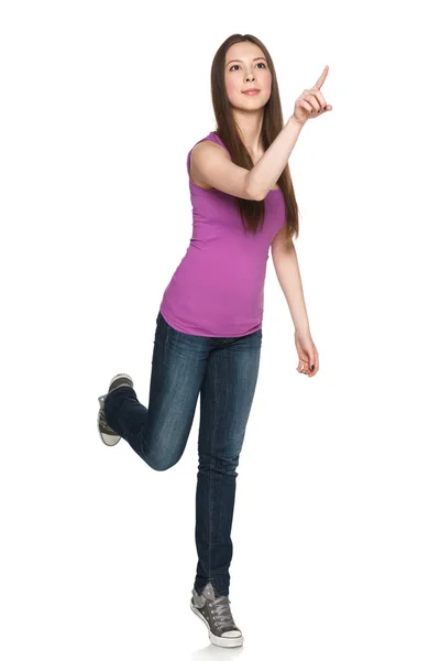 Pressing button young teen girl — Stock Photo, Image