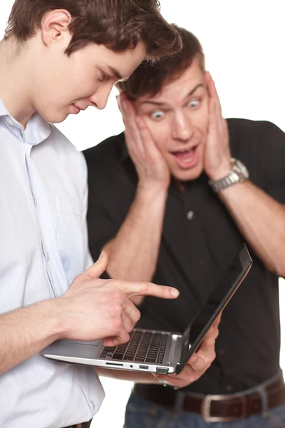 Two young males discussing project — Stock Photo, Image