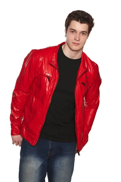 Adam giyen parlak kırmızı ceket — Stok fotoğraf