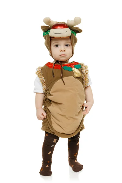 Малыш в костюме рождественского оленя — стоковое фото