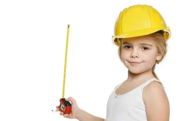 Menina usando uma fita métrica — Fotografia de Stock