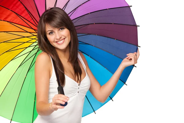 Chica de pie bajo el paraguas — Foto de Stock