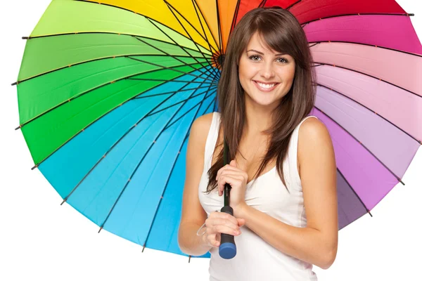 Girl standing under umbrella — Stock Photo, Image