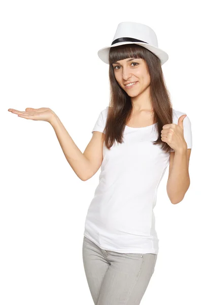 Woman showing open hand palm — Stock Photo, Image