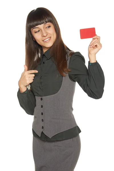 Smiling business woman holding credit card — Stock Photo, Image