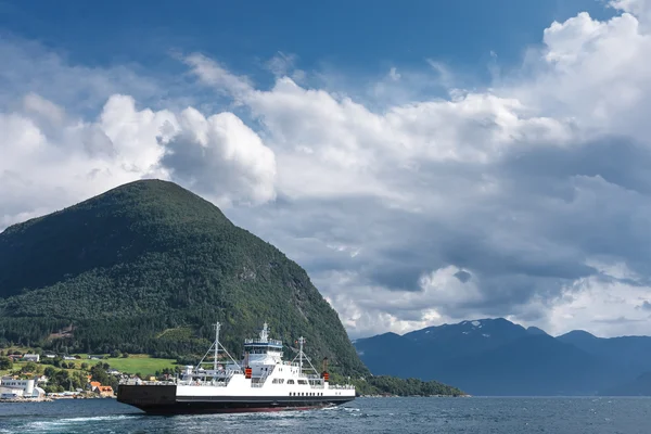Ferryboat cruising on Norwegian fjord — Stock Photo, Image