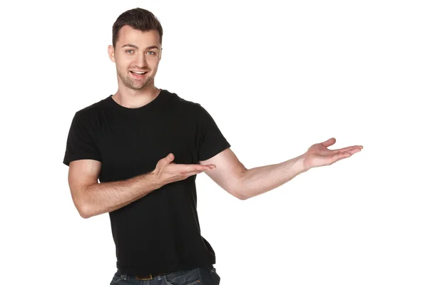 Hombre mostrando espacio de copia en blanco — Foto de Stock