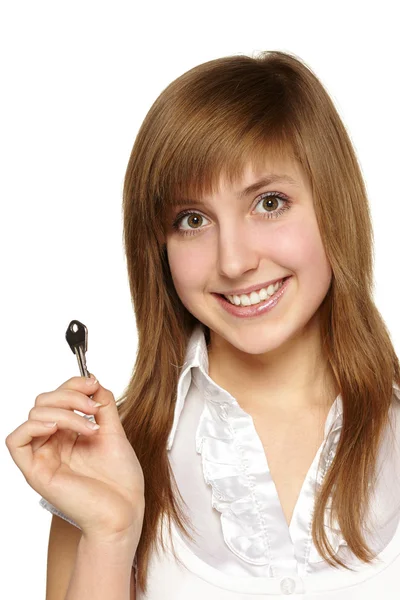 Woman with keys at home — Stock Photo, Image