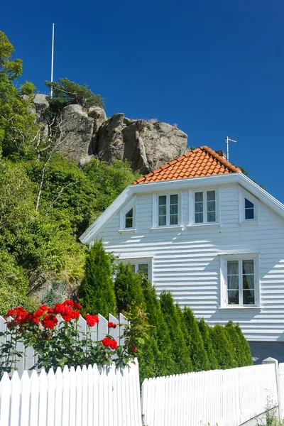 Traditionella vita trähus i Norge — Stockfoto