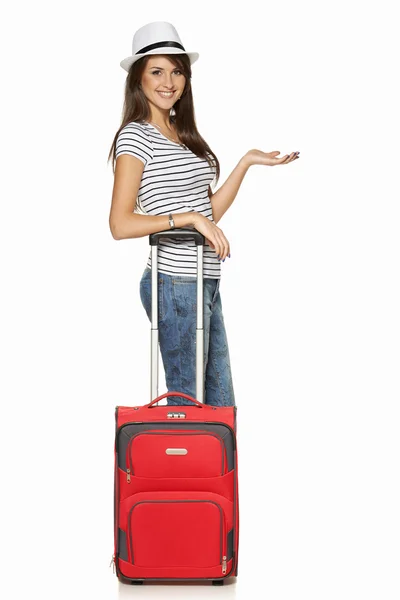 Woman tourist with suitcase — Stock Photo, Image