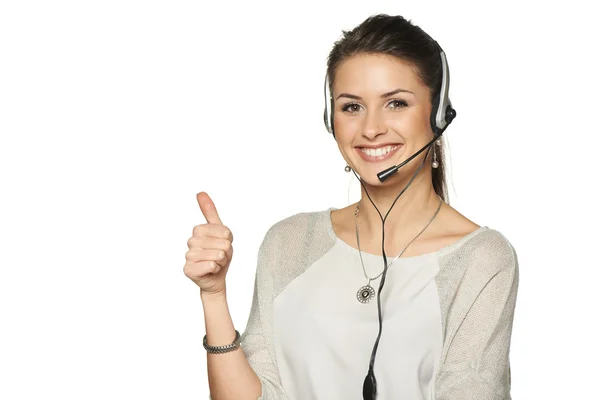 Auricolare donna call center operatore Foto Stock