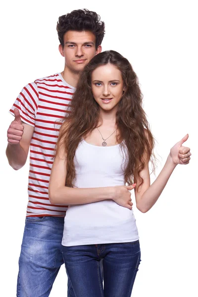 Mladý neformální pár dává palec — Stock fotografie