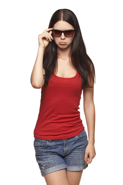 Woman in sunglasses in disgust — Stock Photo, Image