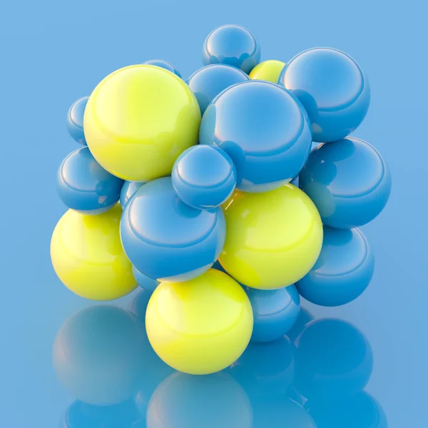 Illustration Blue Yellow Balls Forming Box Shape — ストック写真