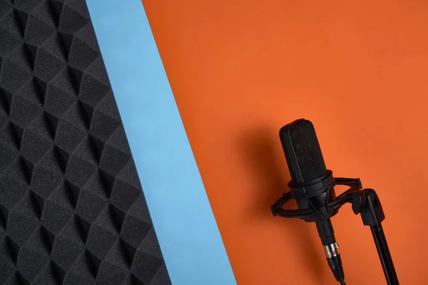 Microphone Double Color Blue Orange Background Acoustic Foam Panel Negative — Stok fotoğraf