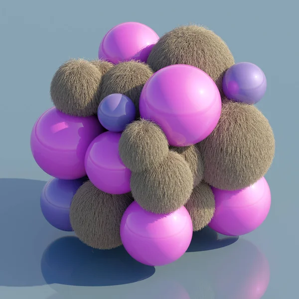Illustration Balls Forming Box Shape Glossy Lilac Hair Balls — Stock Photo, Image