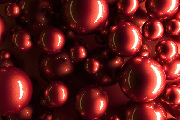 Rendering Background Realistic Red Glossy Balls Festive Christmas Background Bubbles — Stock Photo, Image