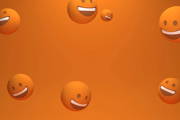 3D illustration of Simple background with flying emoji smiles with copy space in center