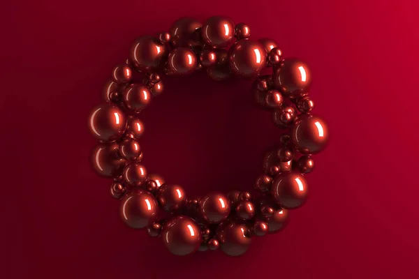 Rendering Simple Red Glossy Ornament Ball Wreath Festive Christmas Background — Stock Photo, Image