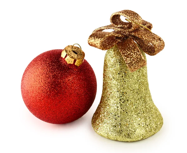 Christmas ball och bell isolerade — Stockfoto