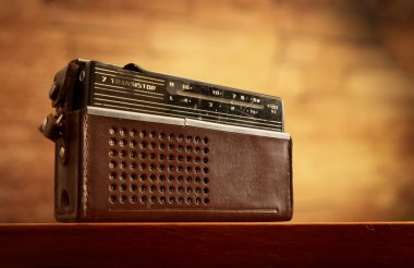 retro radio on wall background