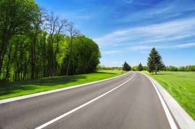 ağaçlar ve çim üzerinde yol kenarı arasındaki yol