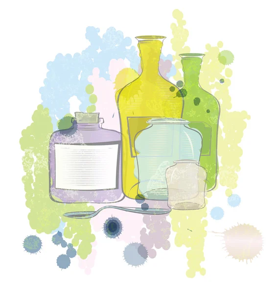 Vettore di vasi e bottiglie per acquerello — Vettoriale Stock