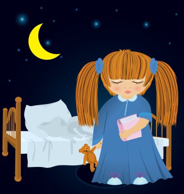 Yatak vektör yakın karikatür sleepy kız