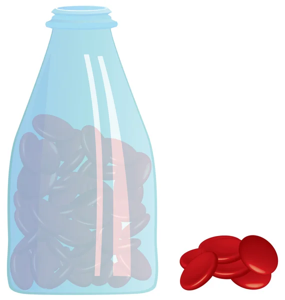 Red pills and bottle near vector — Stock Vector