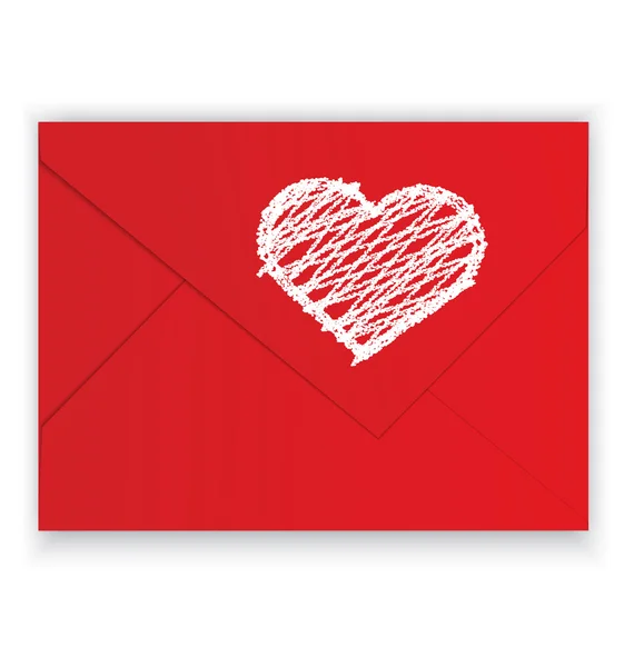 Coeur crayon blanc sur vecteur enveloppe rouge — Image vectorielle