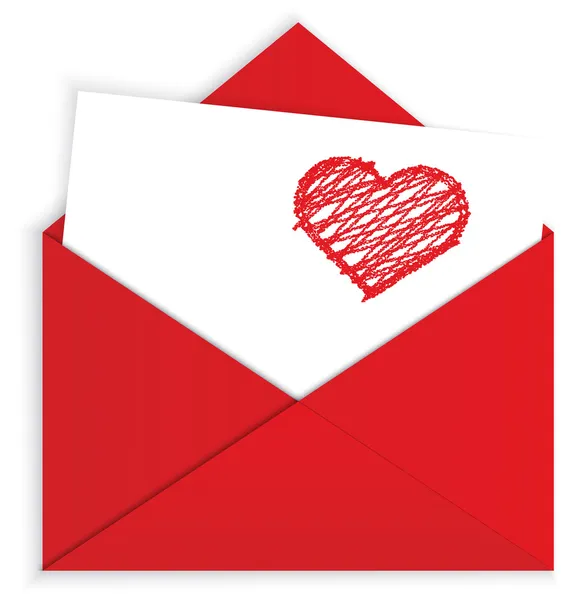 Crayon coração no vetor envelope vermelho — Vetor de Stock