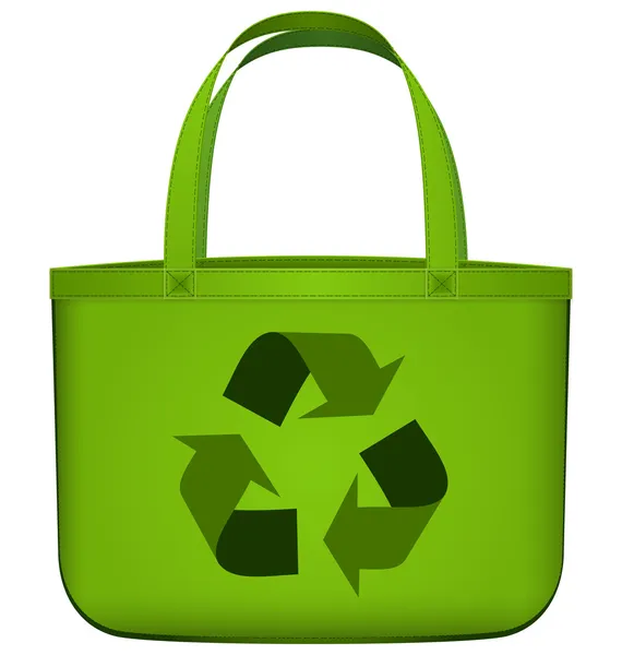 Green reusable bag with recycling symbol vector — Stock Vector