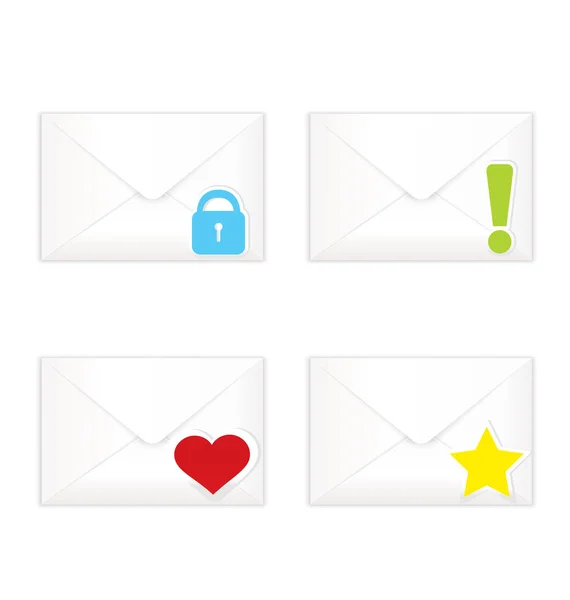 Enveloppes fermées blanches avec des marques icône ensemble — Image vectorielle