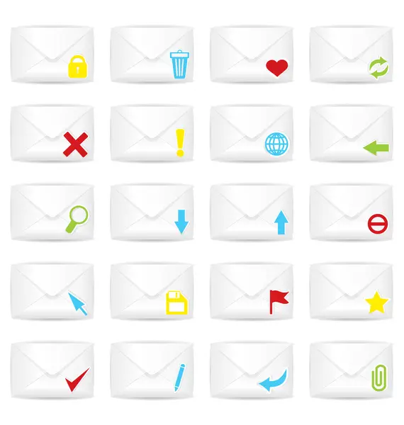 White closed twenty envelopes icon set — Stock Vector