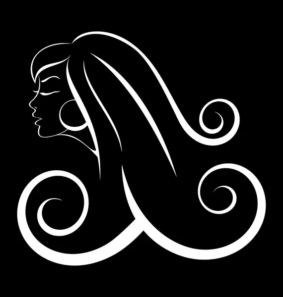 Black and white outline girl curly hair — Stock Vector