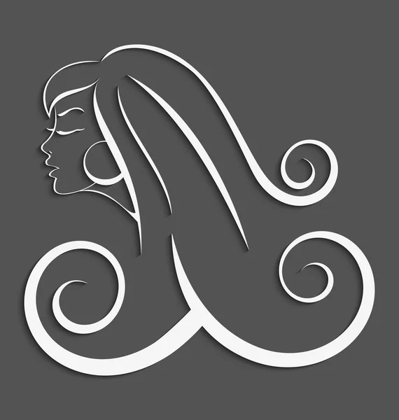 Outline girl curly hair cut out 3d — Stock Vector