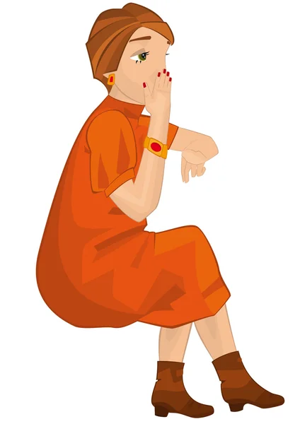 Retro girl sitting in orange  isolated — Stock Vector