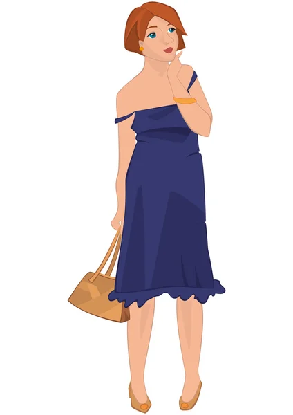 Chica retro en vestido azul aislado — Vector de stock